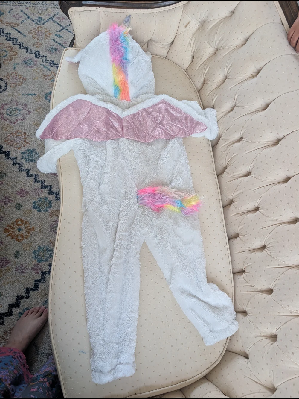 White and Pink Unicorn Plush Kids Costume Onesie